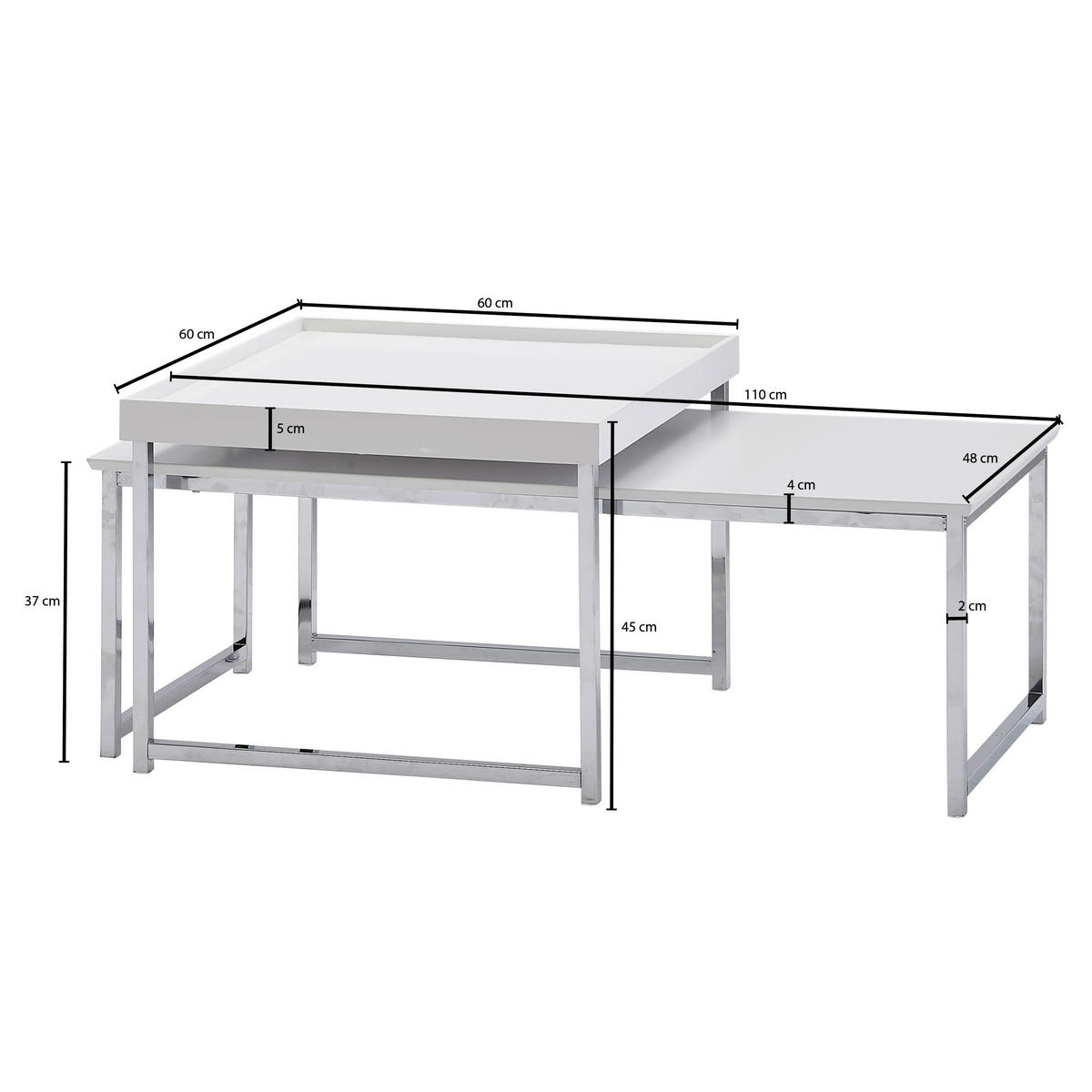 SATZTISCH Weiß  - Chromfarben/Weiß, MODERN, Holzwerkstoff/Metall (110/37/48cm) - MID.YOU