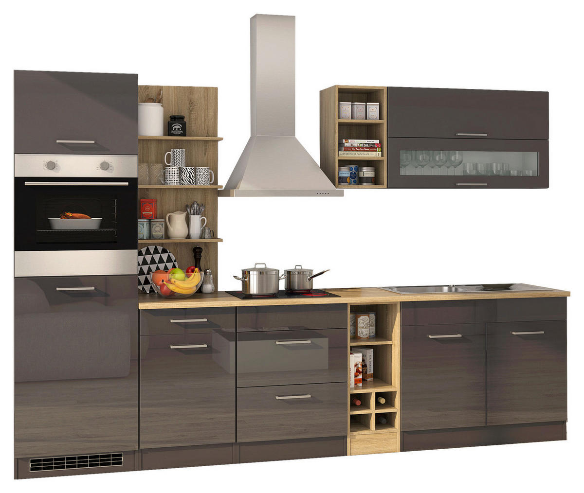KÜCHENBLOCK 300 cm   in Graphitfarben  - Silberfarben/Graphitfarben, Modern, Holzwerkstoff/Metall (300cm) - Held