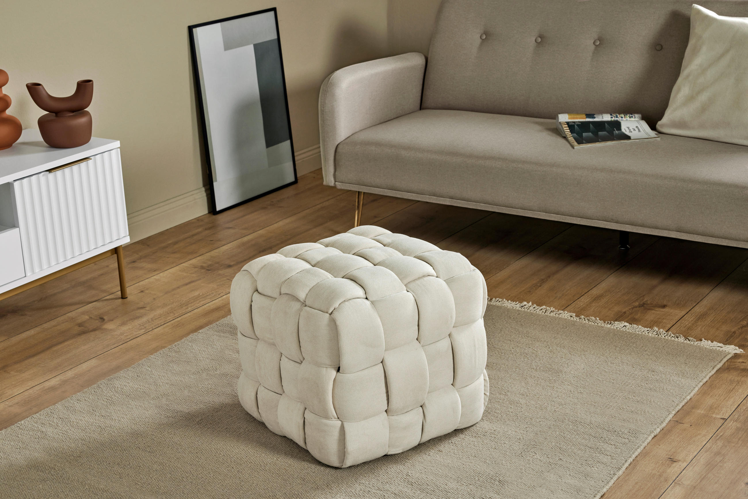 SITZWÜRFEL Samt  - Creme, MODERN, Textil (50/43/50cm)