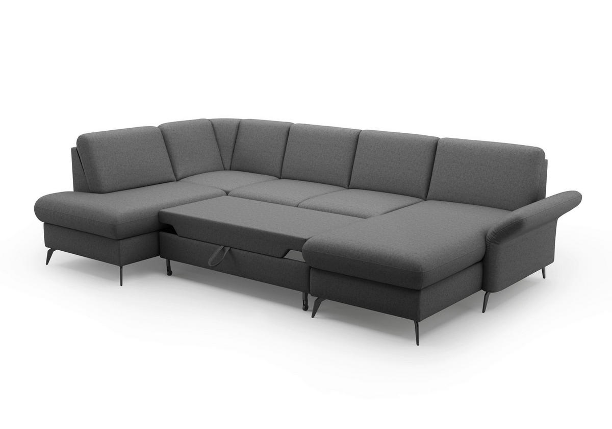 WOHNLANDSCHAFT in Flachgewebe Dunkelgrau  - Dunkelgrau/Schwarz, Konventionell, Textil/Metall (195/314/164cm) - Sit & More