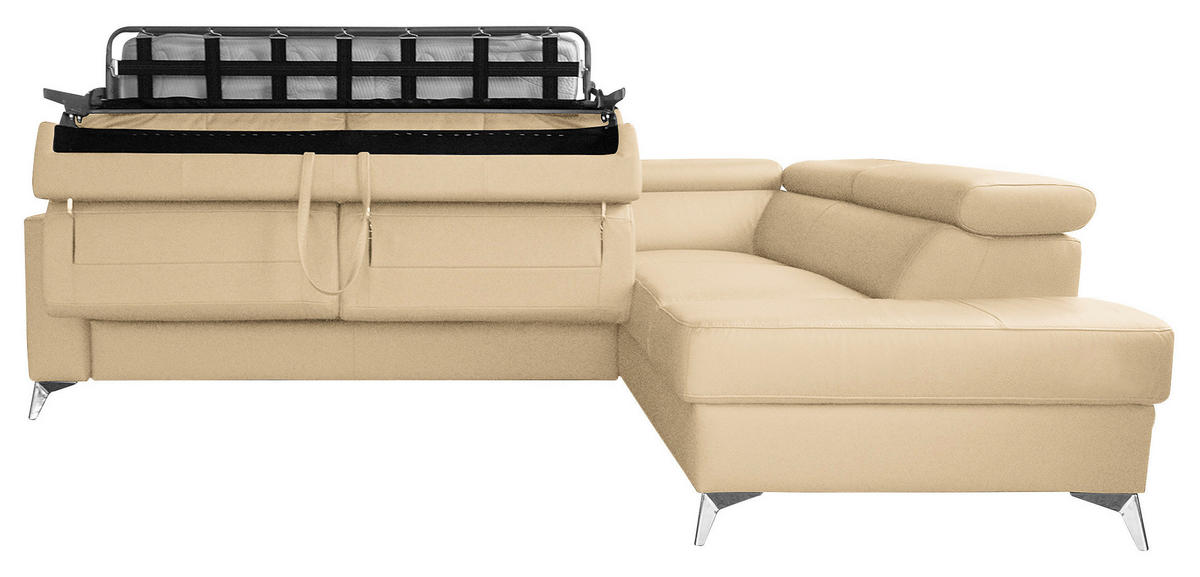 ECKSOFA in Lederlook Echtleder Beige  286/208 cm  - Chromfarben/Beige, Design, Leder/Textil (286/208cm) - Livetastic