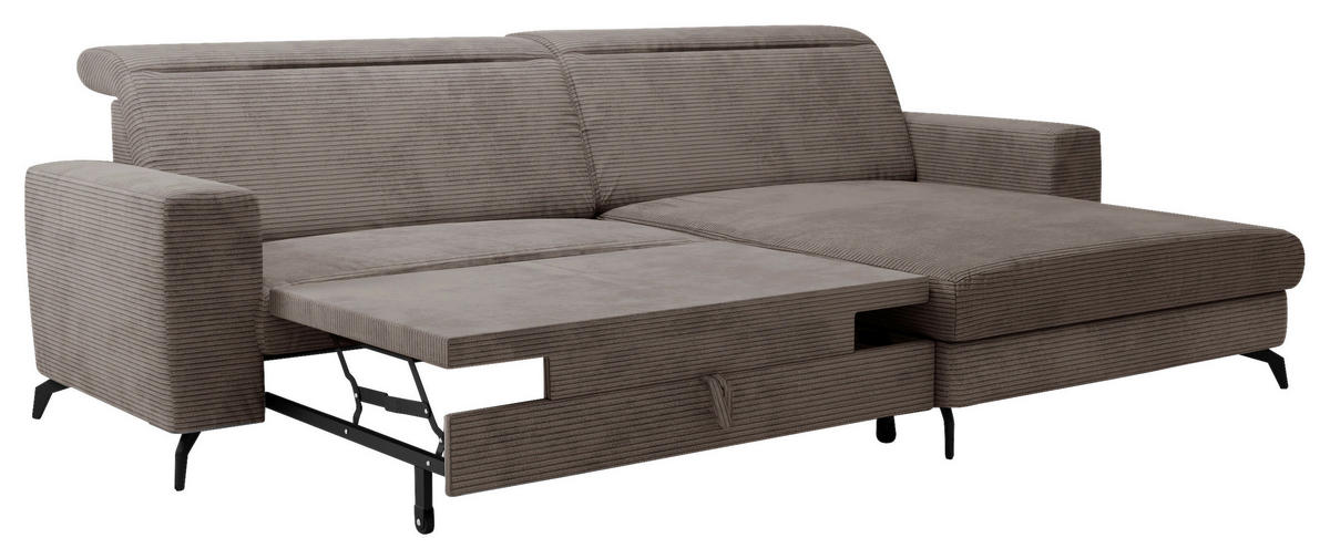 ECKSOFA in Cord Taupe  - Taupe/Schwarz, Konventionell, Textil/Metall (290/178cm) - Sit & More