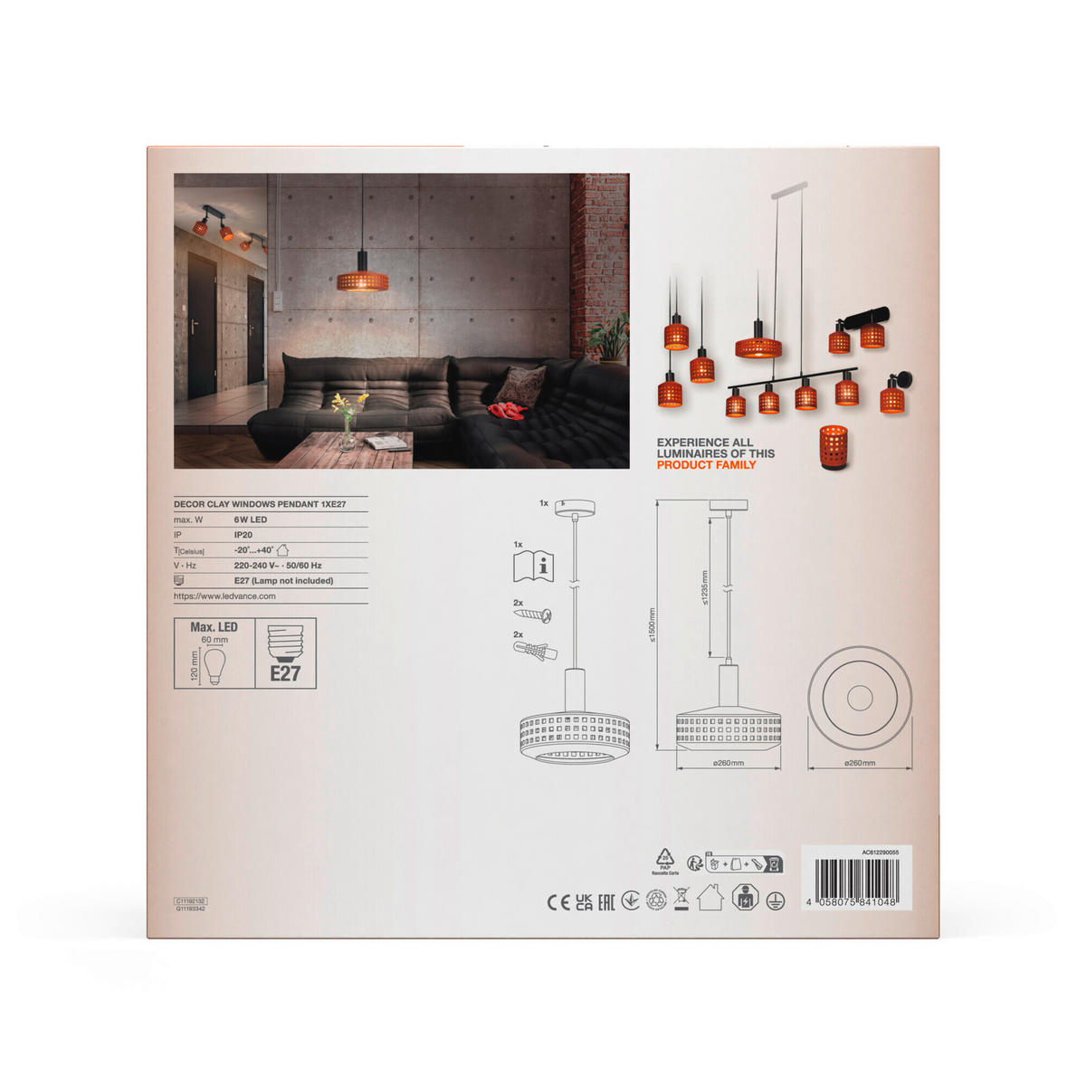 PENDELLEUCHTE 26/150 cm  - Braun, Design, Stein/Metall (26/150cm) - Ledvance