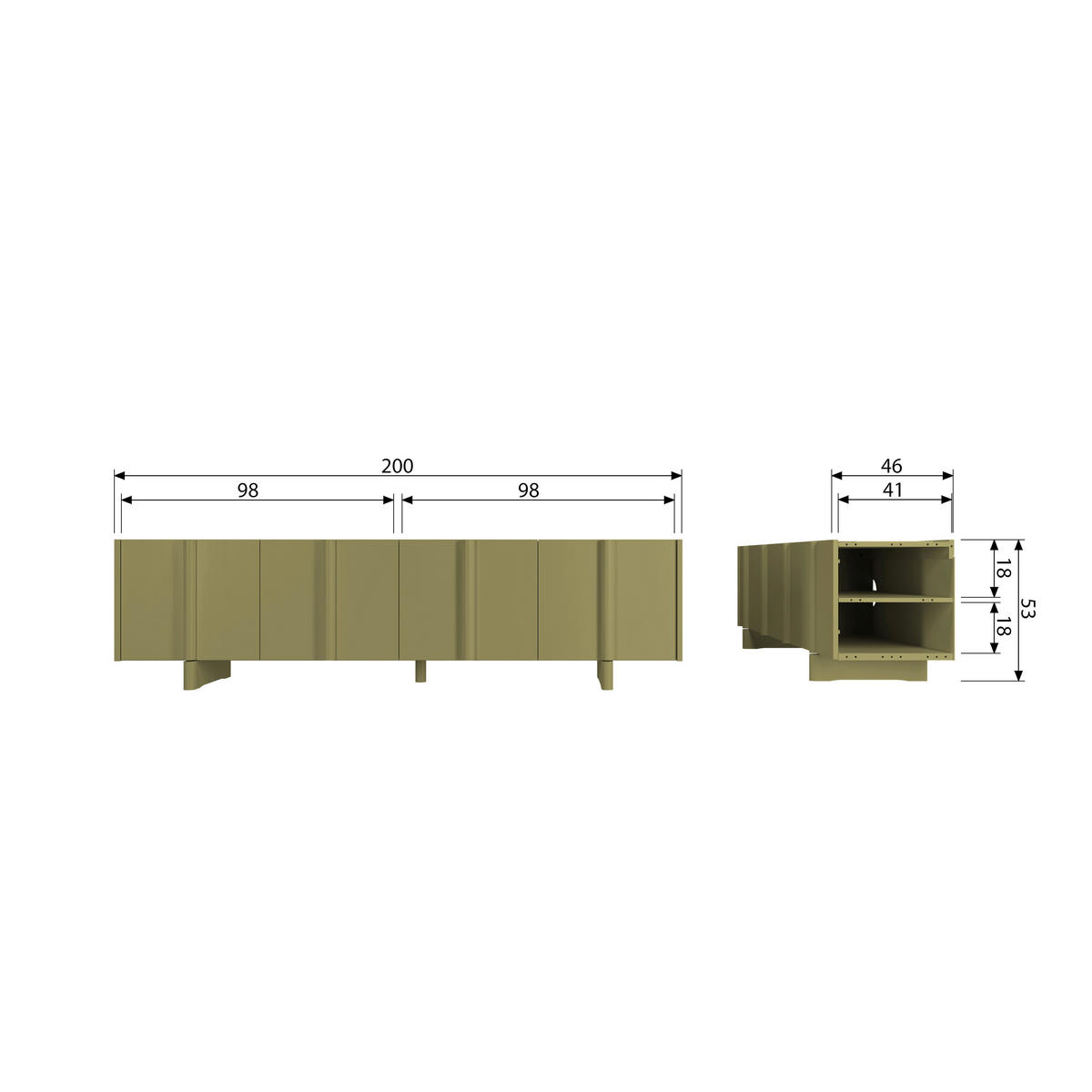 LOWBOARD 200/53/46 cm  - Grün, Design, Holz (200/53/46cm) - Livetastic