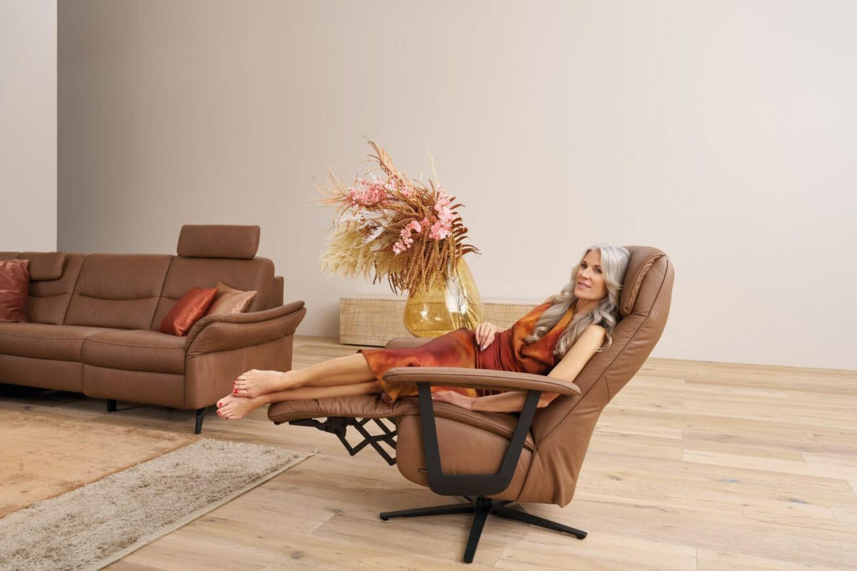 POČIVALNIK,  rjava usnje - rjava/antracit, Moderno, kovina/usnje (75/121/89cm) - Himolla