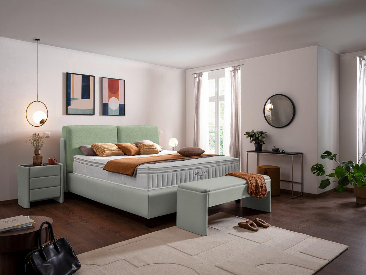 BOXSPRINGBETT 180/200 cm  in Hellgrau, Mintgrün  - Hellgrau/Schwarz, Design, Textil/Metall (180/200cm) - Johann Jakob