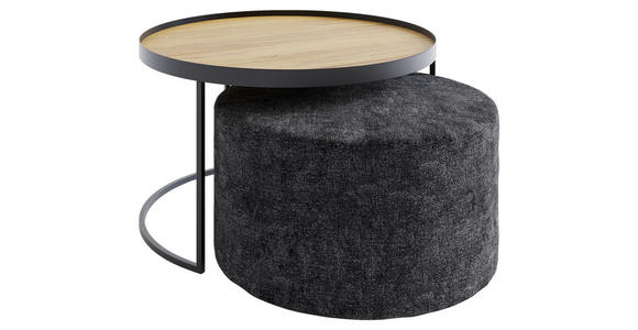 COUCHTISCHSET in Holz 80/80/49 cm  - Eichefarben/Schwarz, Design, Holz/Textil (80/80/49cm) - Novel