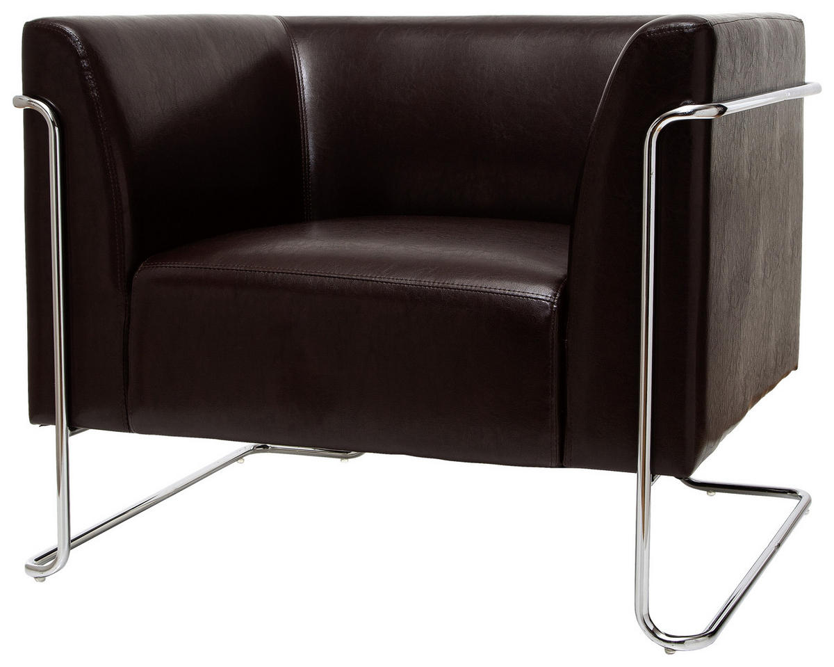 DESIGNSESSEL Lederlook Dunkelbraun    - Chromfarben/Dunkelbraun, MODERN, Textil/Metall (88/74/74cm) - MID.YOU
