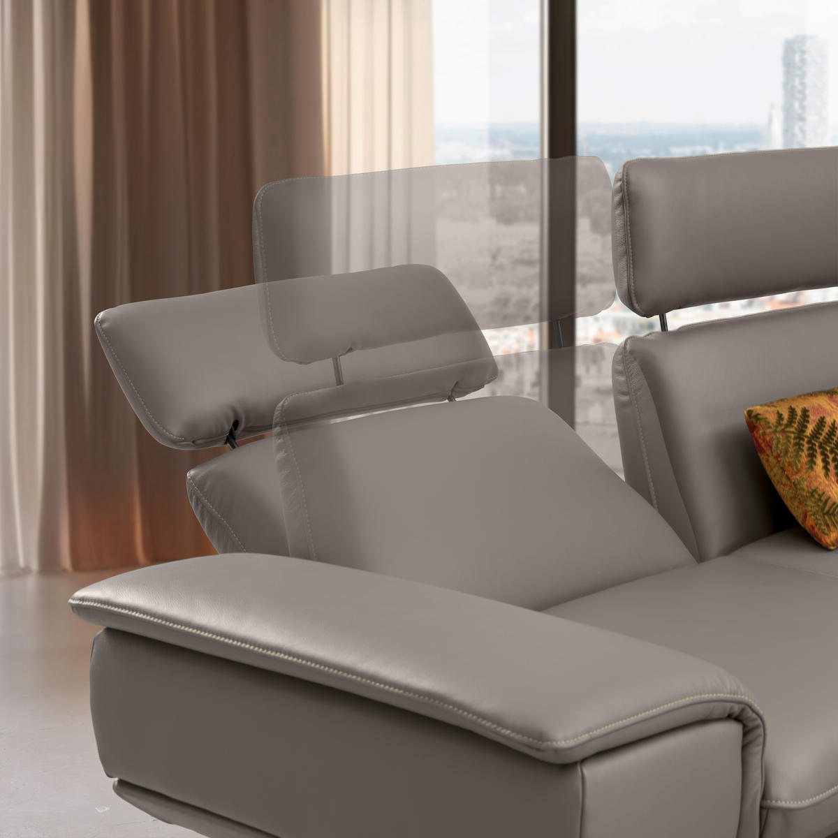 ECKSOFA in Echtleder Graubraun  239/150 cm  - Graubraun/Beige, Design, Leder/Metall (239/150cm) - Koinor