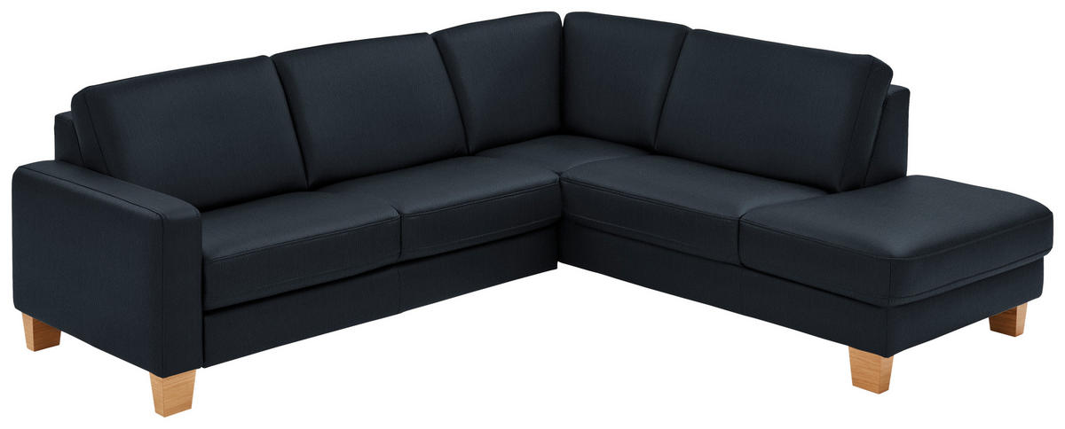 ECKSOFA in Echtleder Dunkelblau  - Eiche Bianco/Dunkelblau, Konventionell, Leder/Holz (257/235cm) - Valdera