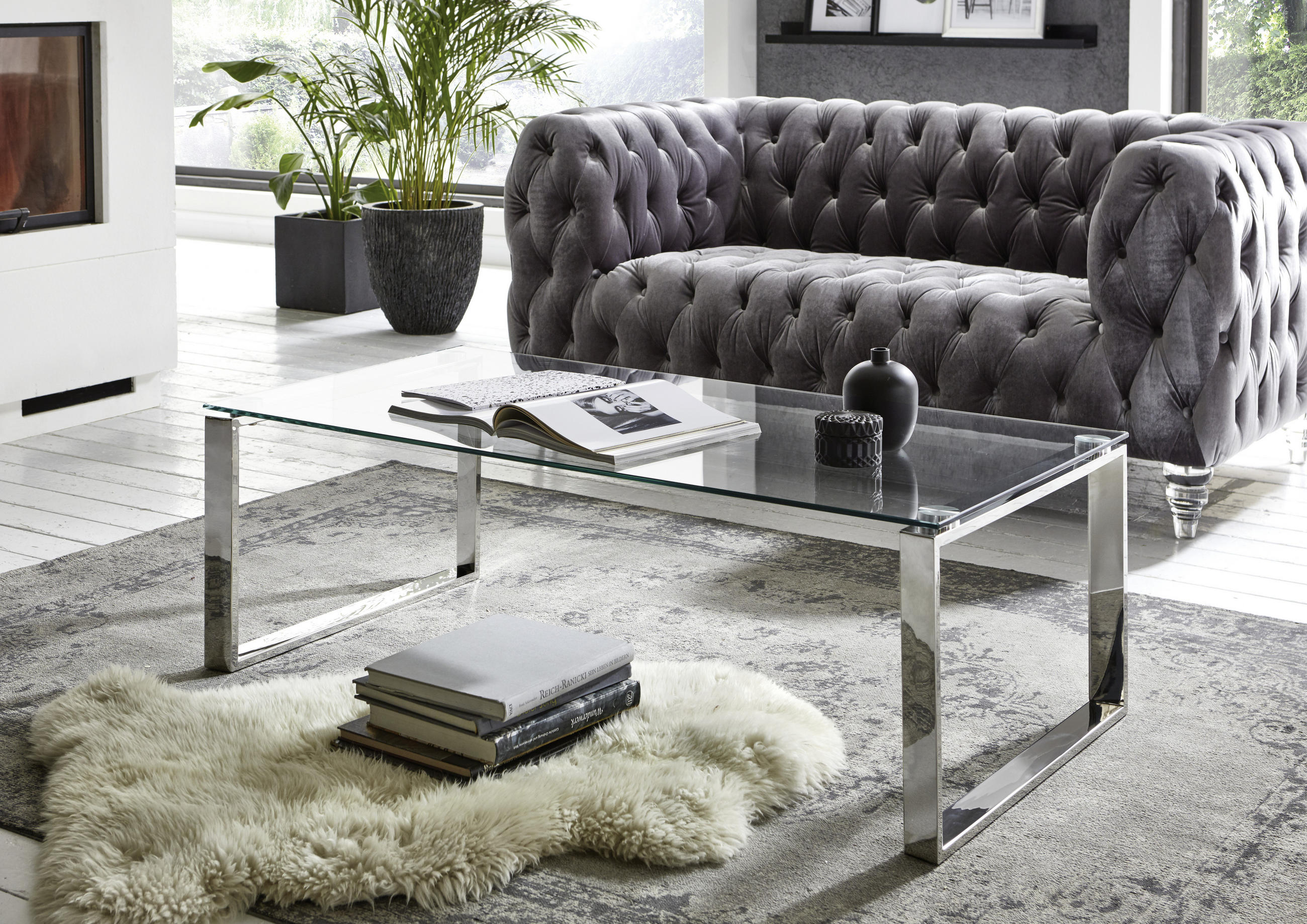 COUCHTISCH Sicherheitsglas 120/60/40 cm rechteckig Edelstahlfarben  - Edelstahlfarben, Design, Glas/Metall (120/60/40cm)