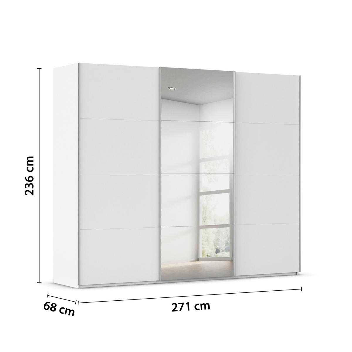 SCHWEBETÜRENSCHRANK 271/236/68 cm 3-türig Weiß  - Alufarben/Weiß, Basics, Glas/Holzwerkstoff (271/236/68cm) - Novel