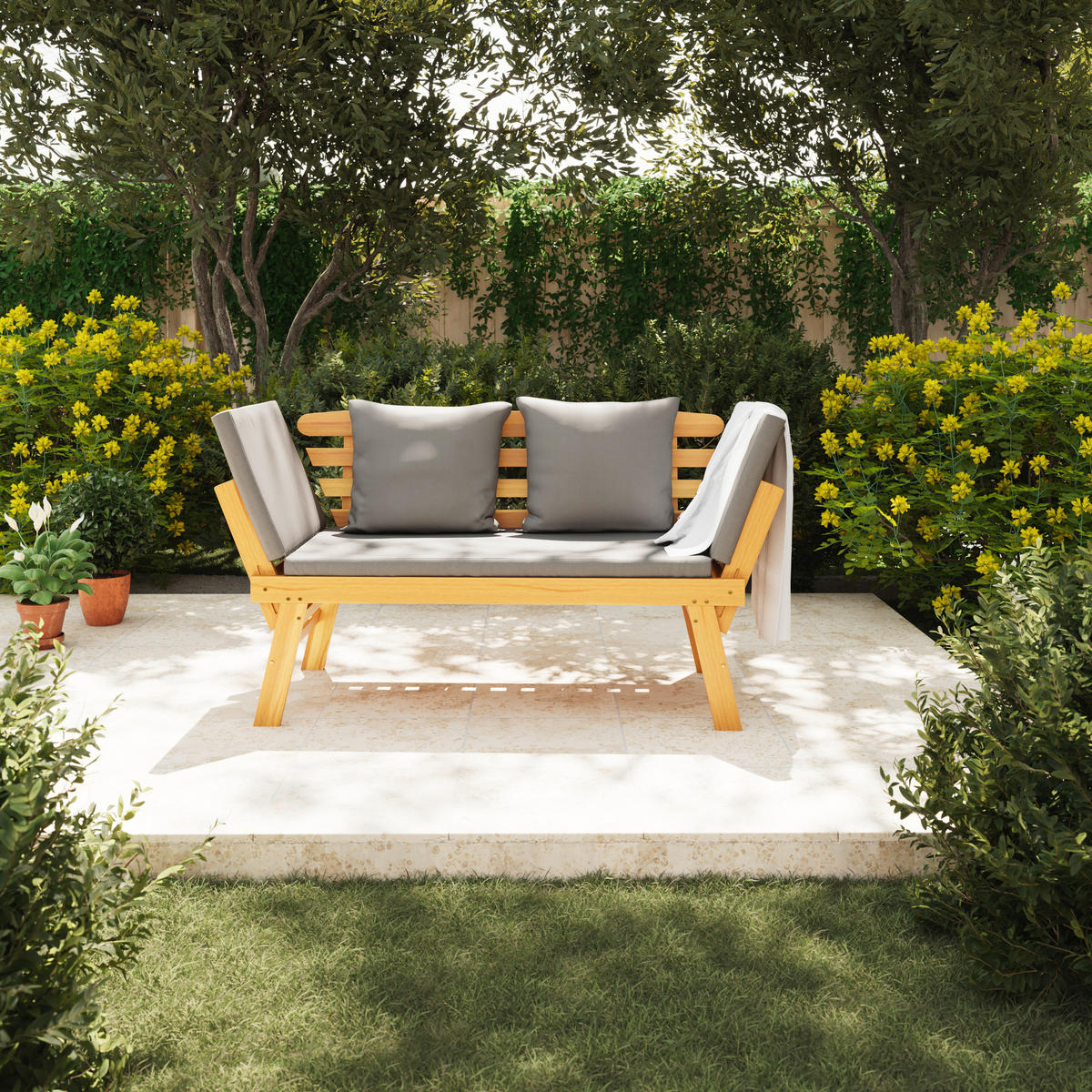 GARTENBANK 198/78/68 cm  in Grau, Akaziefarben  - Akaziefarben/Grau, Basics, Holz/Textil (198/78/68cm) - Ambia Garden
