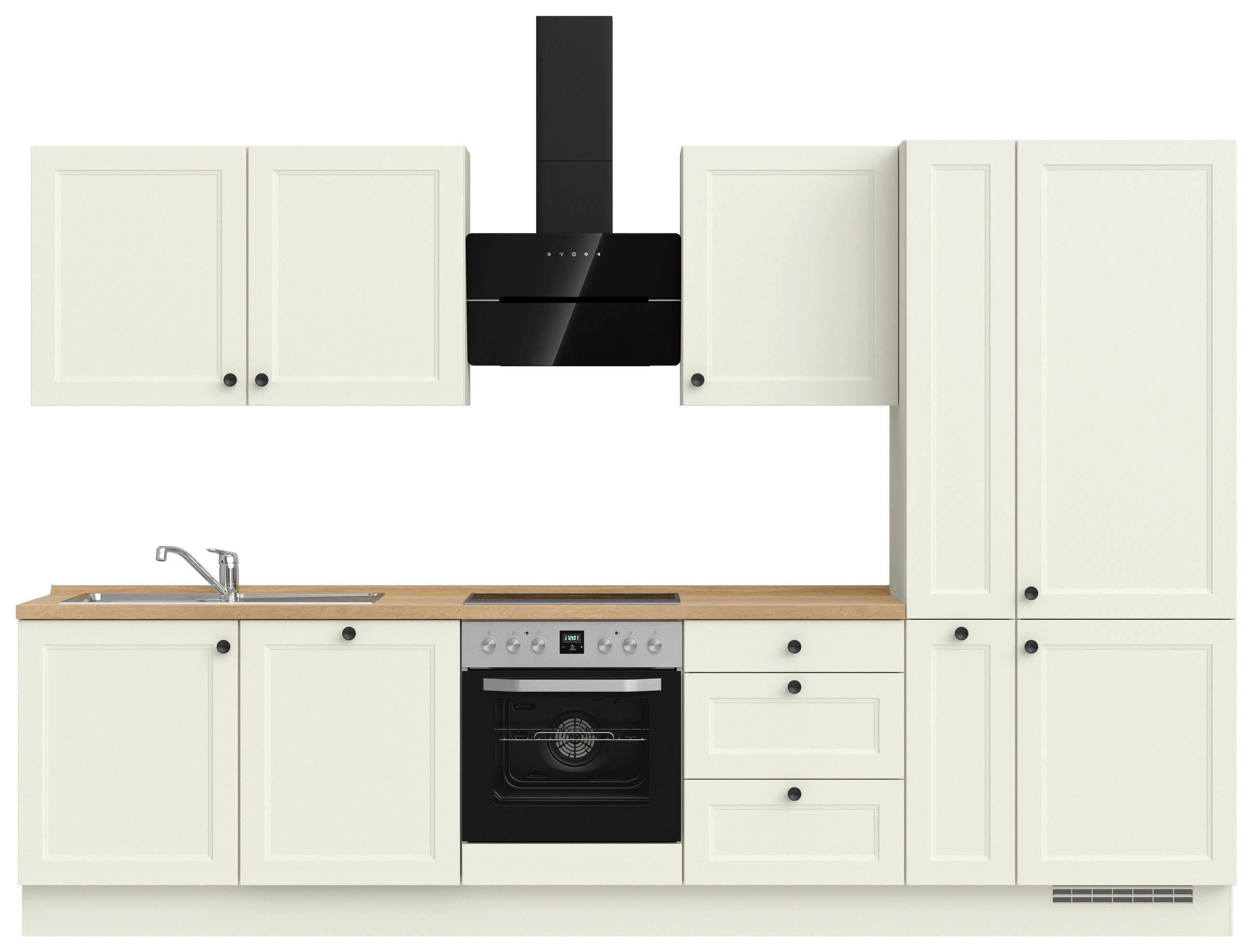 KÜCHENBLOCK 330 cm   in Weiß, Eichefarben  - Eichefarben/Schwarz, MODERN, Holzwerkstoff/Metall (330cm) - Nobilia