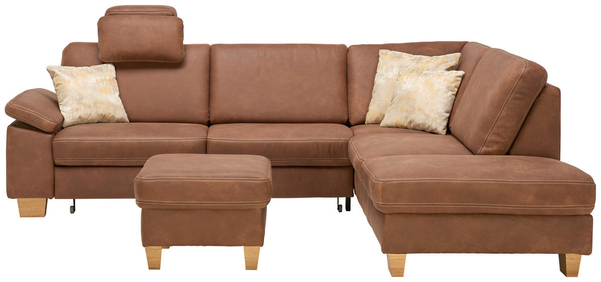ECKSOFA in Echtleder Braun  274/235 cm  - Eichefarben/Beige, KONVENTIONELL, Leder/Holzwerkstoff (274/235cm) - Beldomo Premium