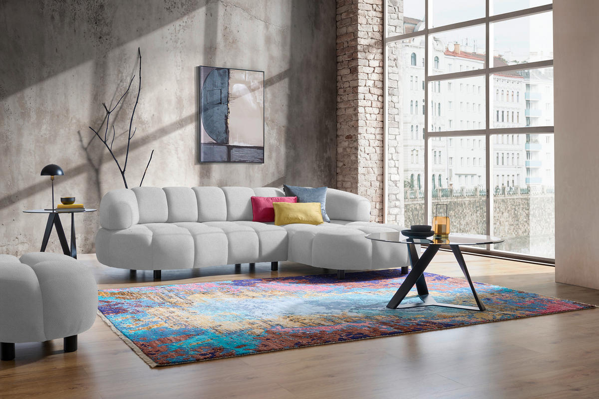 ECKSOFA in Webstoff Silberfarben  284/183 cm  - Silberfarben/Schwarz, Design, Holz/Textil (284/183cm) - Welnova