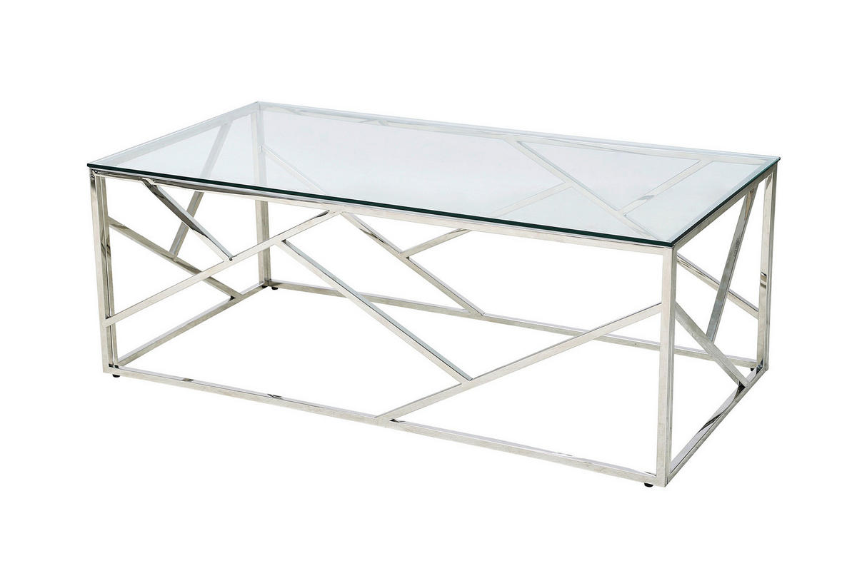 KONFERENČNÝ STOLÍK, číra, strieborná, kov, sklo, 120/60/45 cm - číra/strieborná, Design, kov/sklo (120/60/45cm) - Livetastic