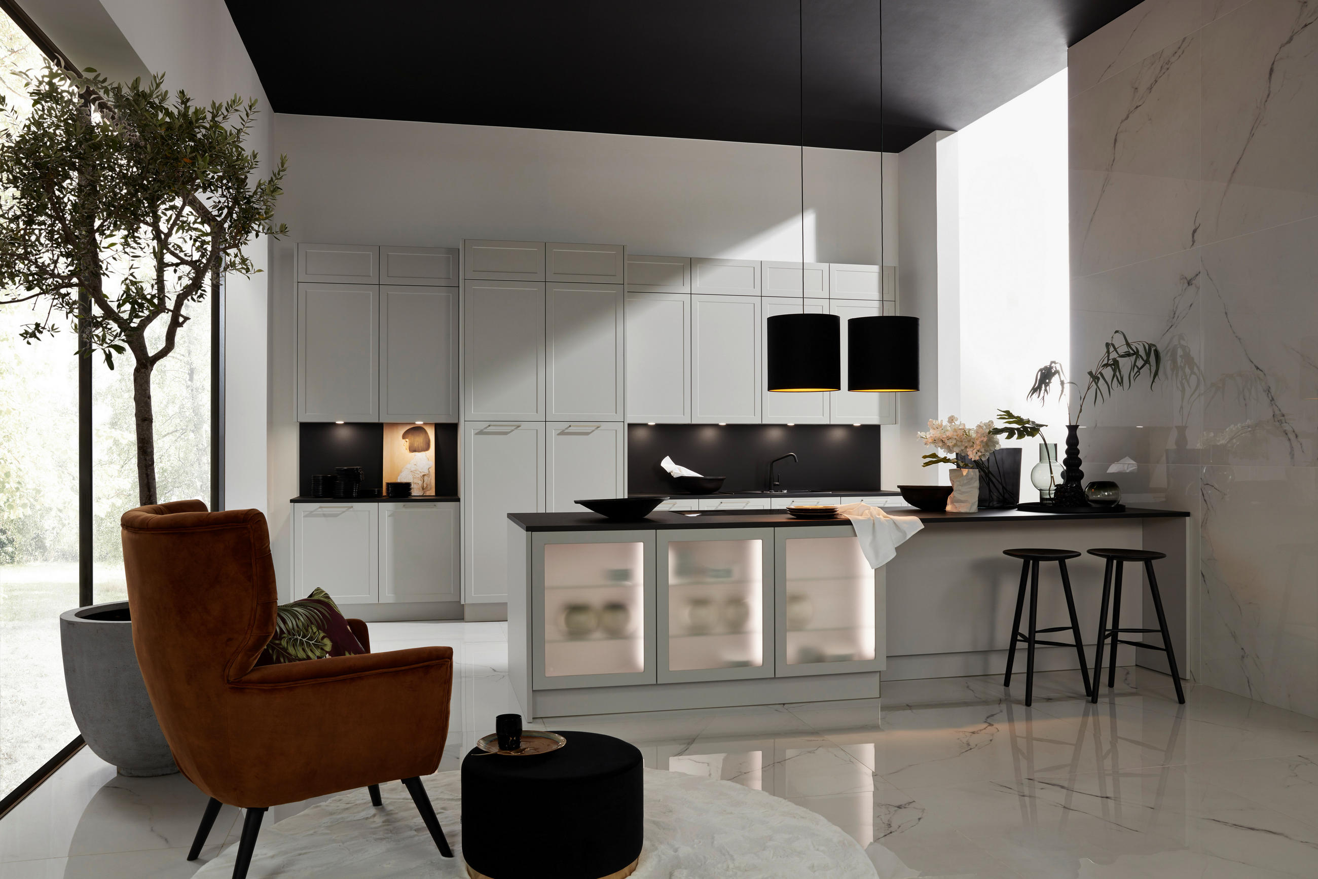 Bucătărie La Comandă   - gri, Design, material pe bază de lemn - Dieter Knoll