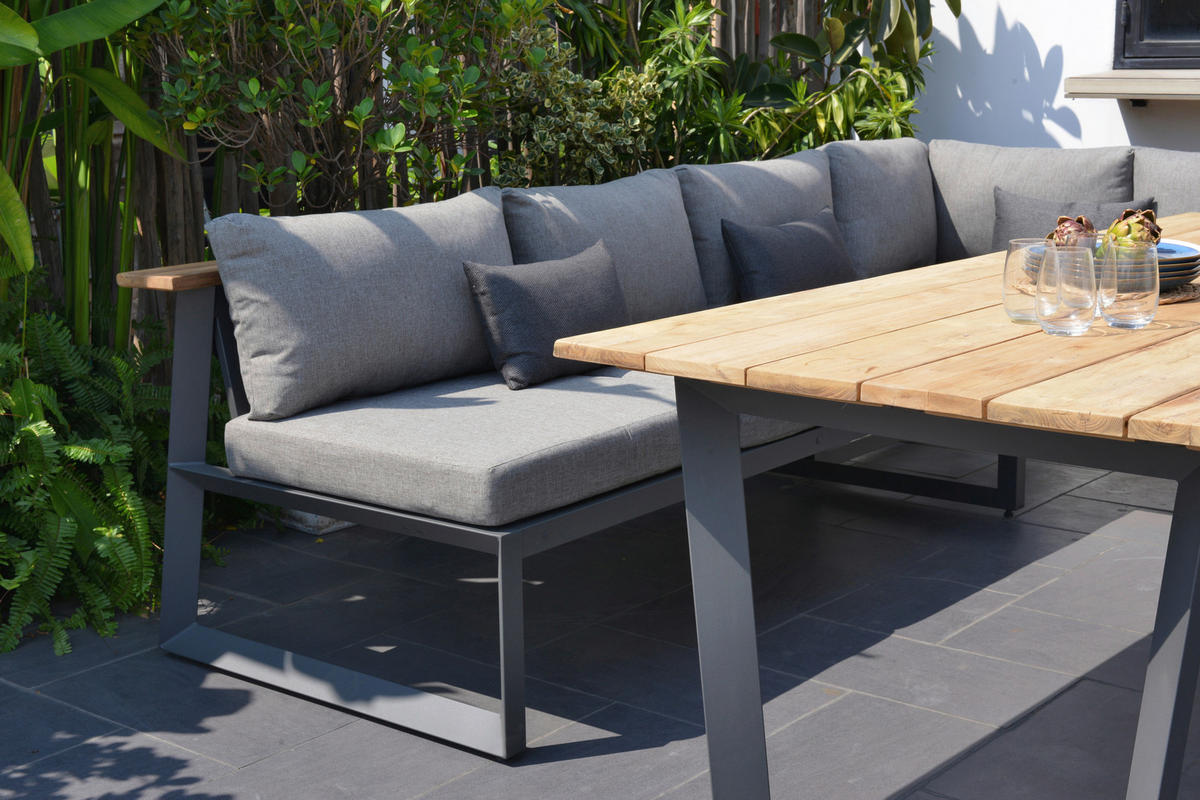 GARTENTISCH Holz, Metall Anthrazit, Teakfarben rechteckig  - Anthrazit/Teakfarben, MODERN, Holz/Metall (216/99/75cm) - Amatio