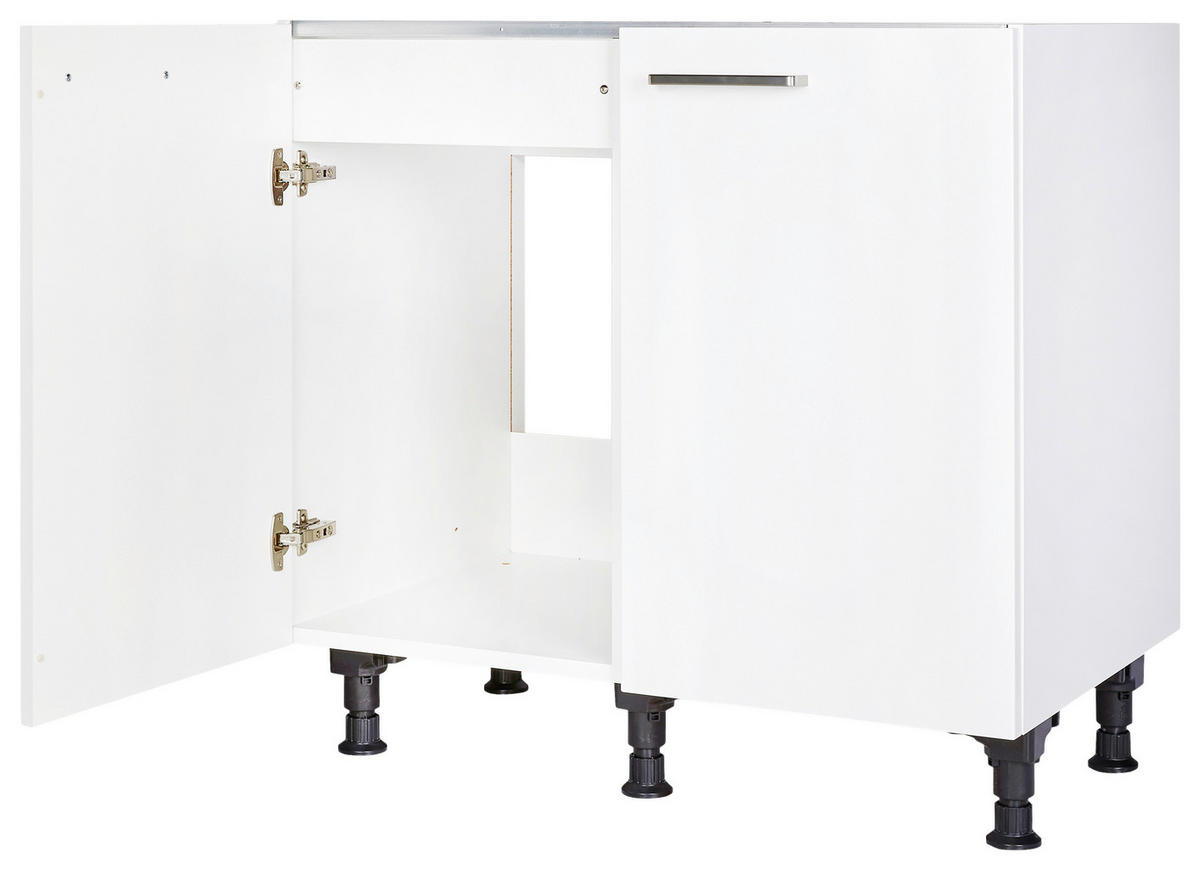 SPÜLENUNTERSCHRANK 90/87/56 cm  in Weiß  - Edelstahlfarben/Weiß, MODERN, Holzwerkstoff/Metall (90/87/56cm) - Nobilia