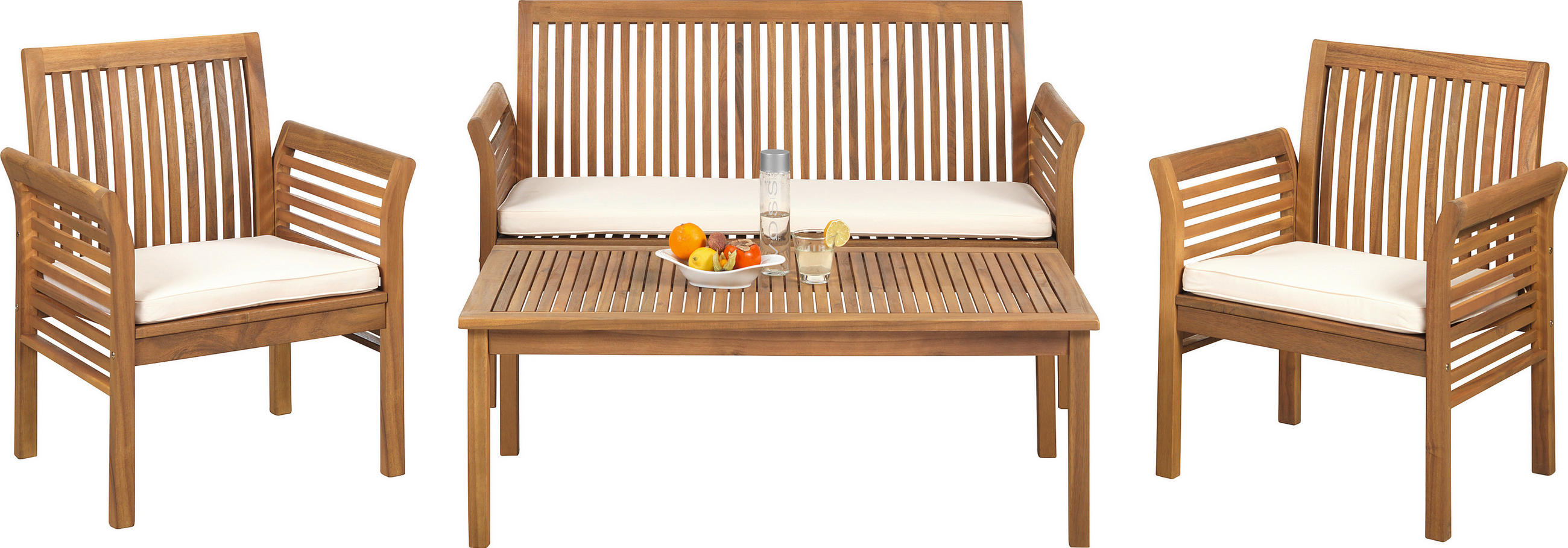 BAŠTENSKI SET 7 delova  - prirodna boja/boja tikovine, Romantično / Seoski, drvo/tekstil (62/78/61,5cm) - Ambia Garden