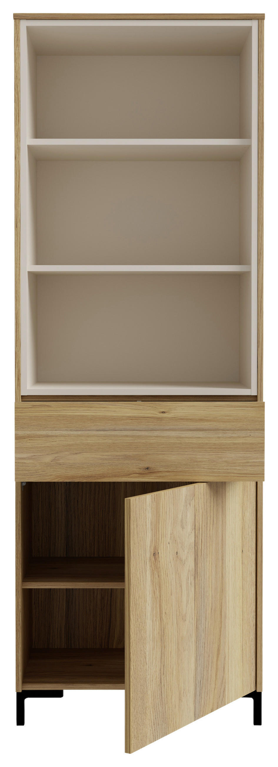 VITRINA, naravne barve, peščene barve - črna/naravne barve, Moderno, umetna masa/leseni material (63,4/180,7/41,5cm) - Hom`in