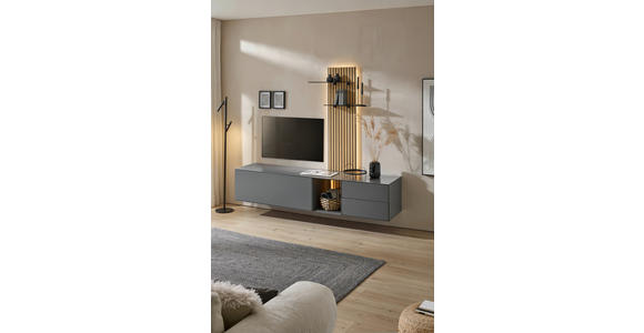 WOHNWAND  in Anthrazit, Eichefarben  221/160/50 cm  - Eichefarben/Anthrazit, Design, Glas/Holz (221/160/50cm) - Dieter Knoll