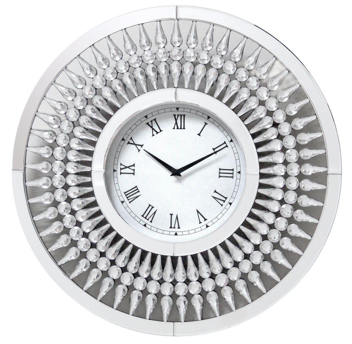 WANDUHR  Schwarz, Silberfarben, Weiß 60 cm  - Silberfarben/Schwarz, Trend, Glas (60cm) - Ambia Home