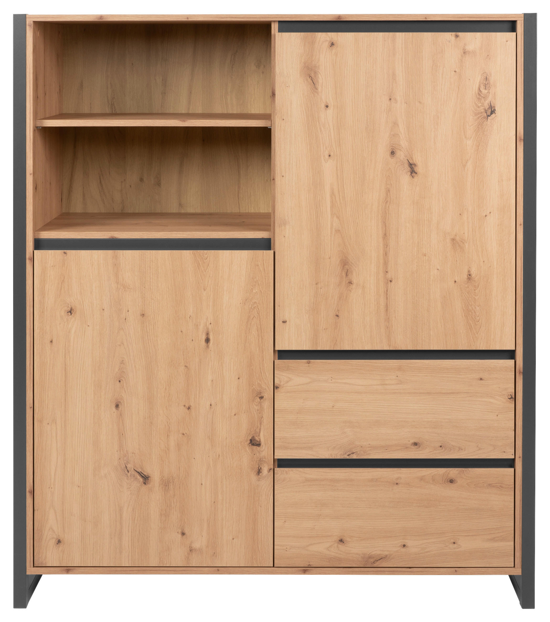 VYSOKÁ KOMODA, antracitová, farba duba, 120/140/40 cm - farba duba/antracitová, Modern, kompozitné drevo (120/140/40cm) - MID.YOU