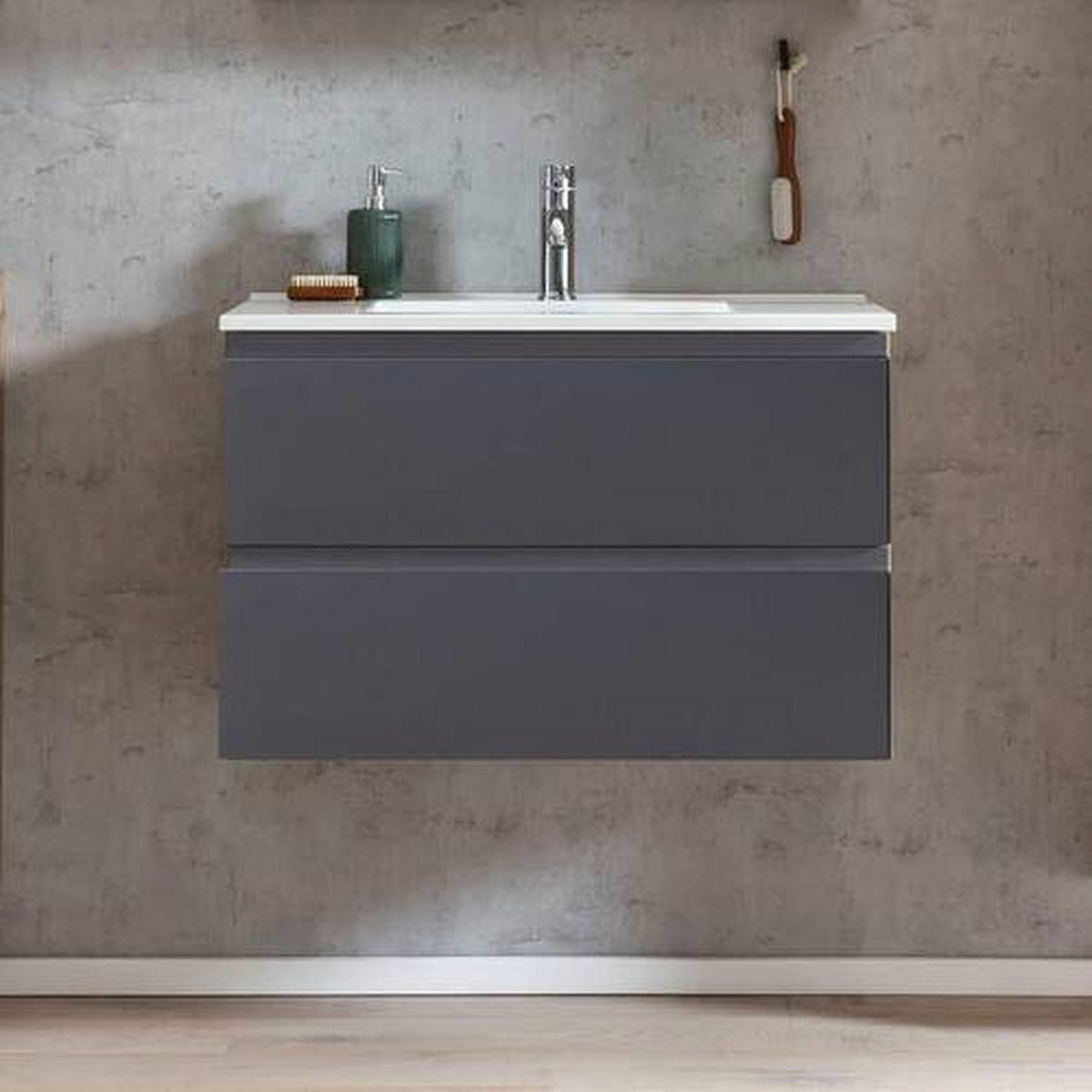 WASCHTISCHKOMBI 80 cm  - Weiss/Eiche Wotan, Modern, Holzwerkstoff/Stein (80cm) - Held