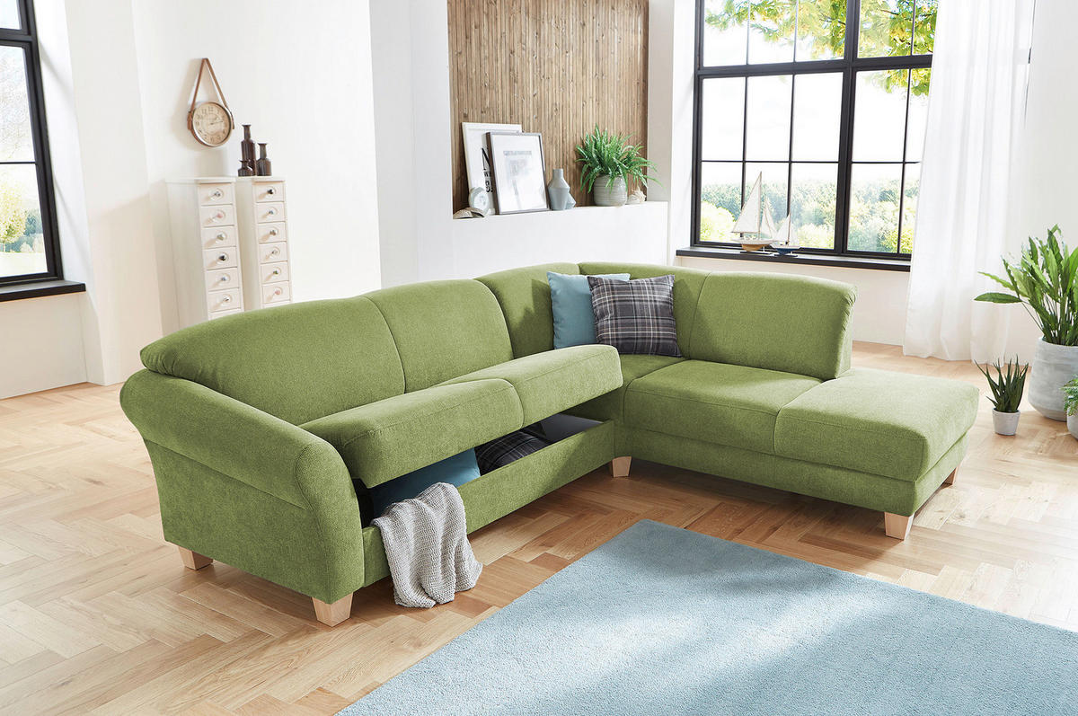ECKSOFA in Flachgewebe Grün  - Naturfarben/Grün, Konventionell, Holz/Textil (257/212cm) - Sit & More