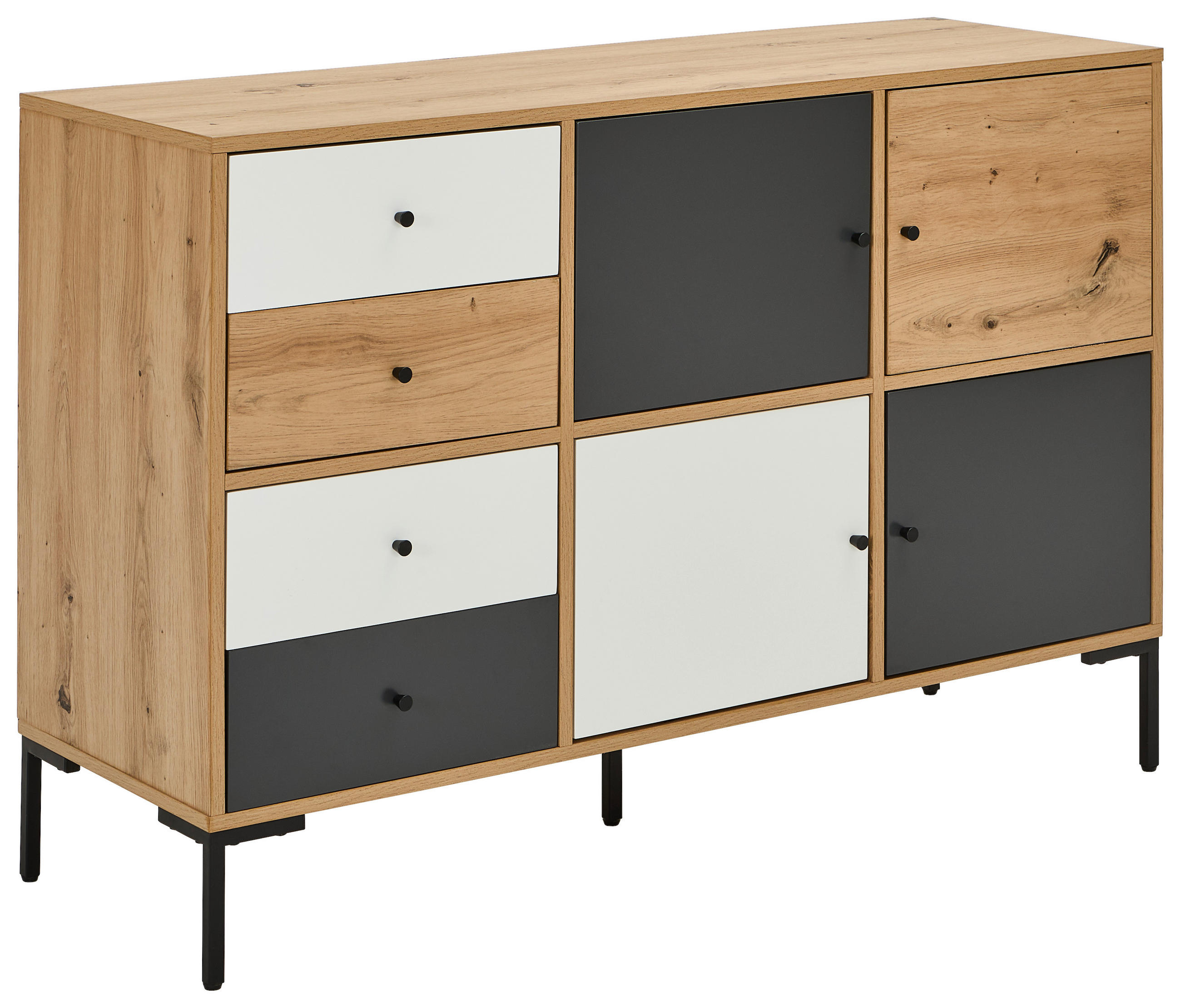 Carryhome Sideboard Grau, Weiß, Eiche 120x80x40 cm