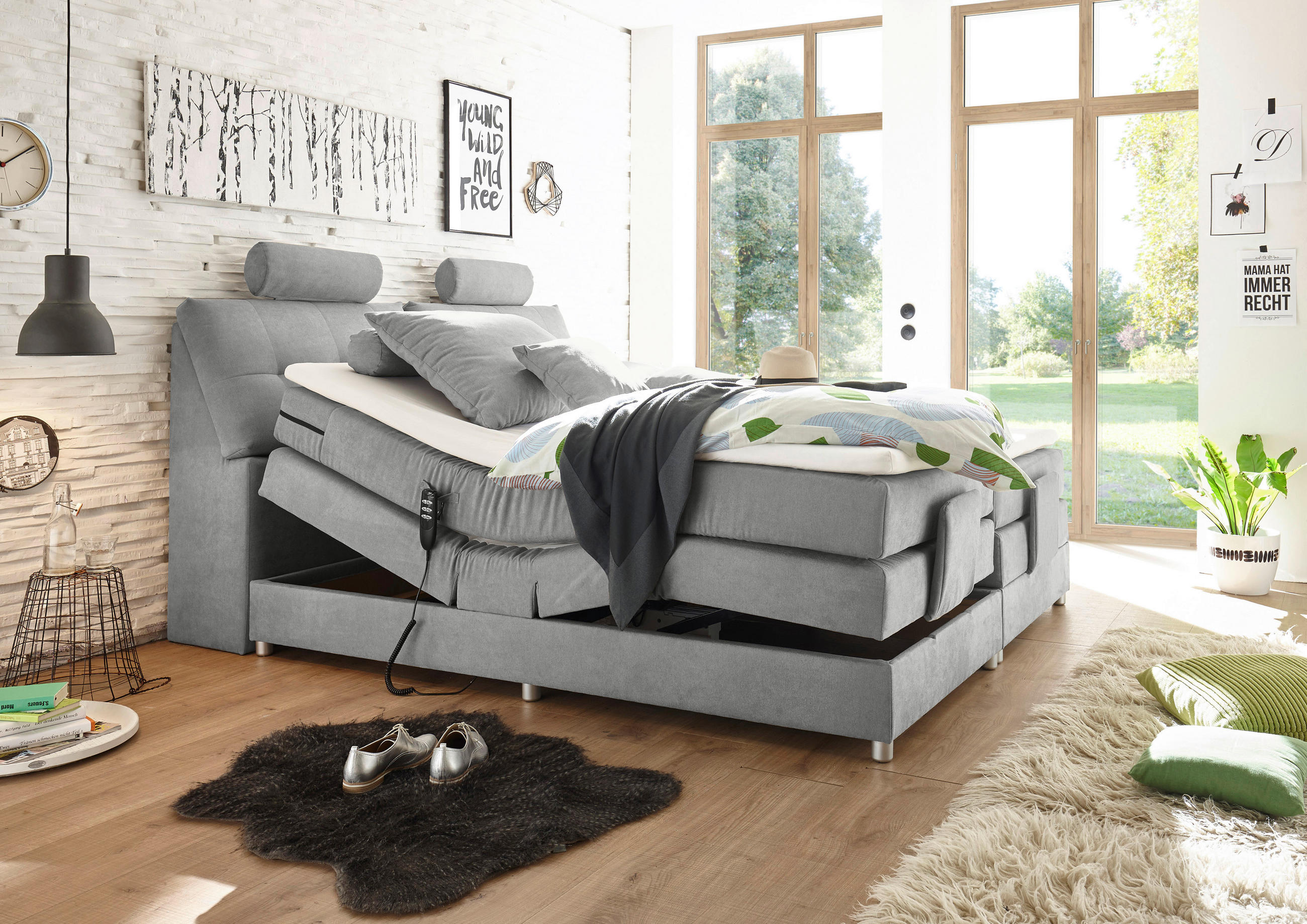 BOXSPRINGBETT 180/200 cm  in Hellgrau  - Silberfarben/Hellgrau, MODERN, Holzwerkstoff/Kunststoff (180/200cm) - MID.YOU