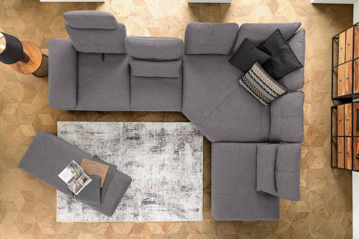 ECKSOFA in Flachgewebe Anthrazit  - Anthrazit/Schwarz, Design, Textil/Metall (344/271cm) - Chilliano