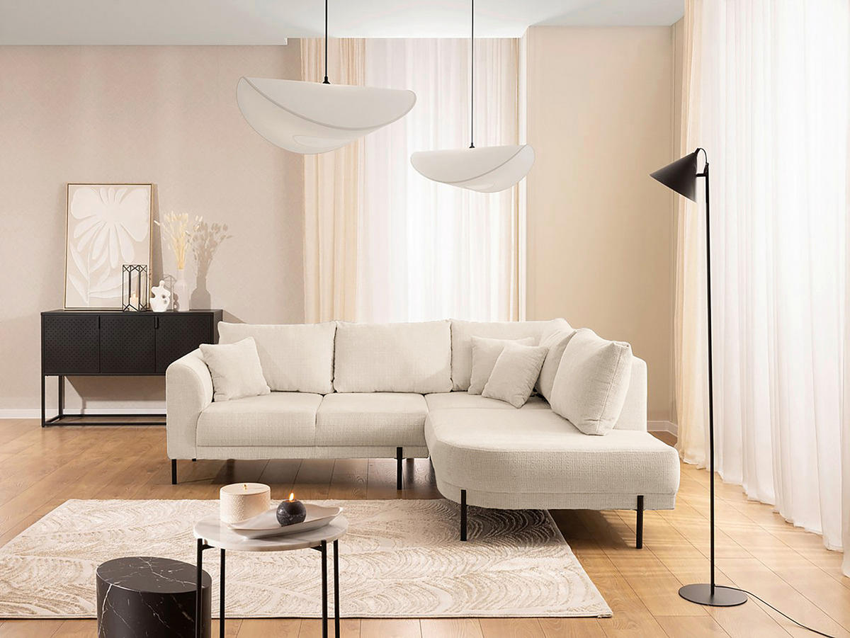 ECKSOFA Mauris in Chenille Creme Rückenkissen  233/200 cm  - Creme/Schwarz, Design, Kunststoff/Textil (233/200cm) - Livetastic