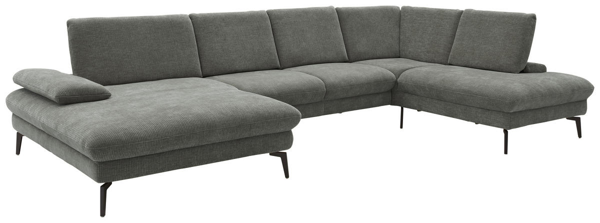 WOHNLANDSCHAFT in Webstoff Hellgrau  - Hellgrau/Schwarz, Design, Textil/Metall (157/354/208cm) - Dieter Knoll