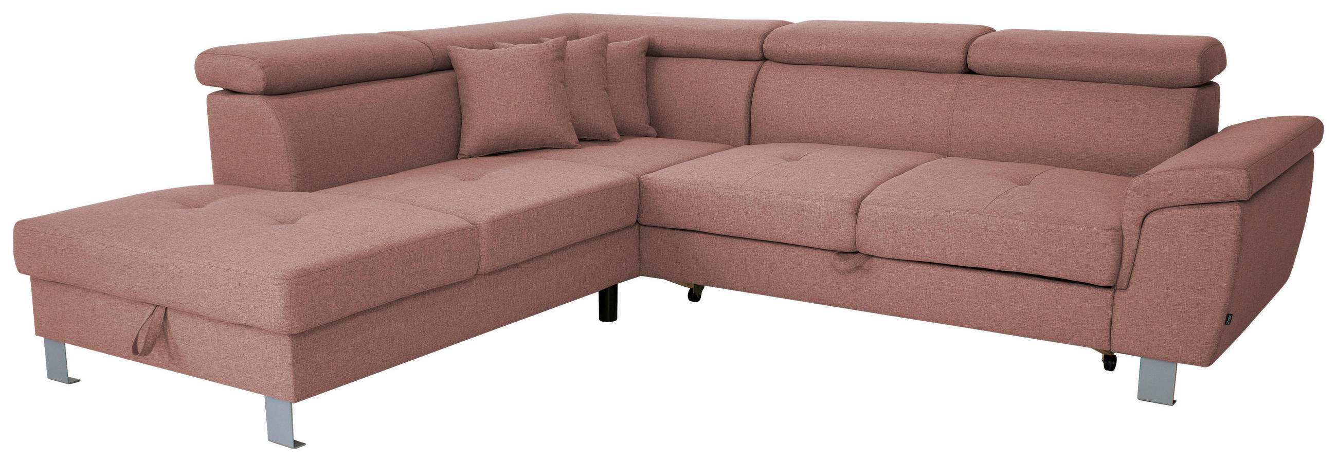 ECKSOFA in Webstoff Hellrot  - Hellrot/Silberfarben, Design, Textil/Metall (226/257cm) - Xora