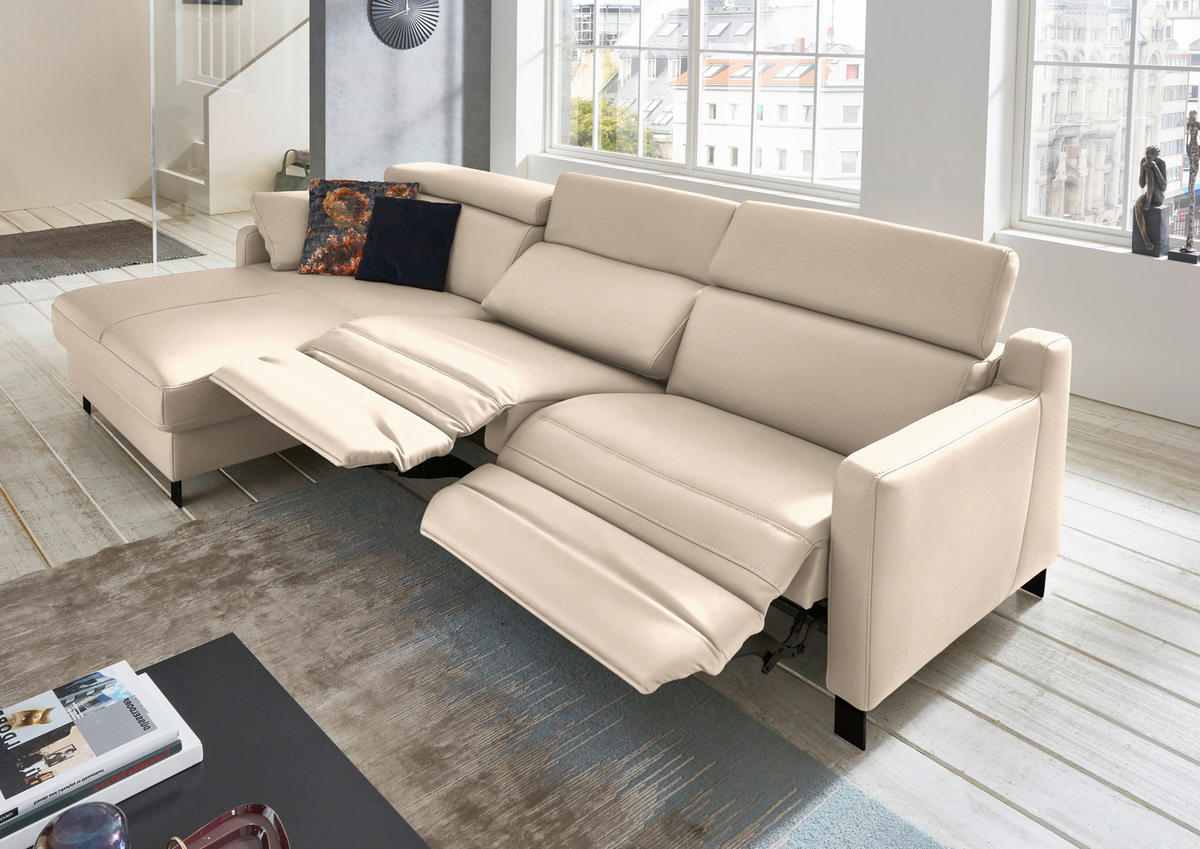 ECKSOFA Echtleder Hellbraun  - Hellbraun/Schwarz, Design, Leder/Metall (176/291cm) - Valdera