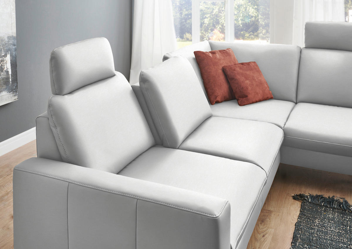 ECKSOFA in Echtleder Weiss  - Weiss/Schwarz, Design, Leder/Metall (250/194cm) - Beldomo Premium