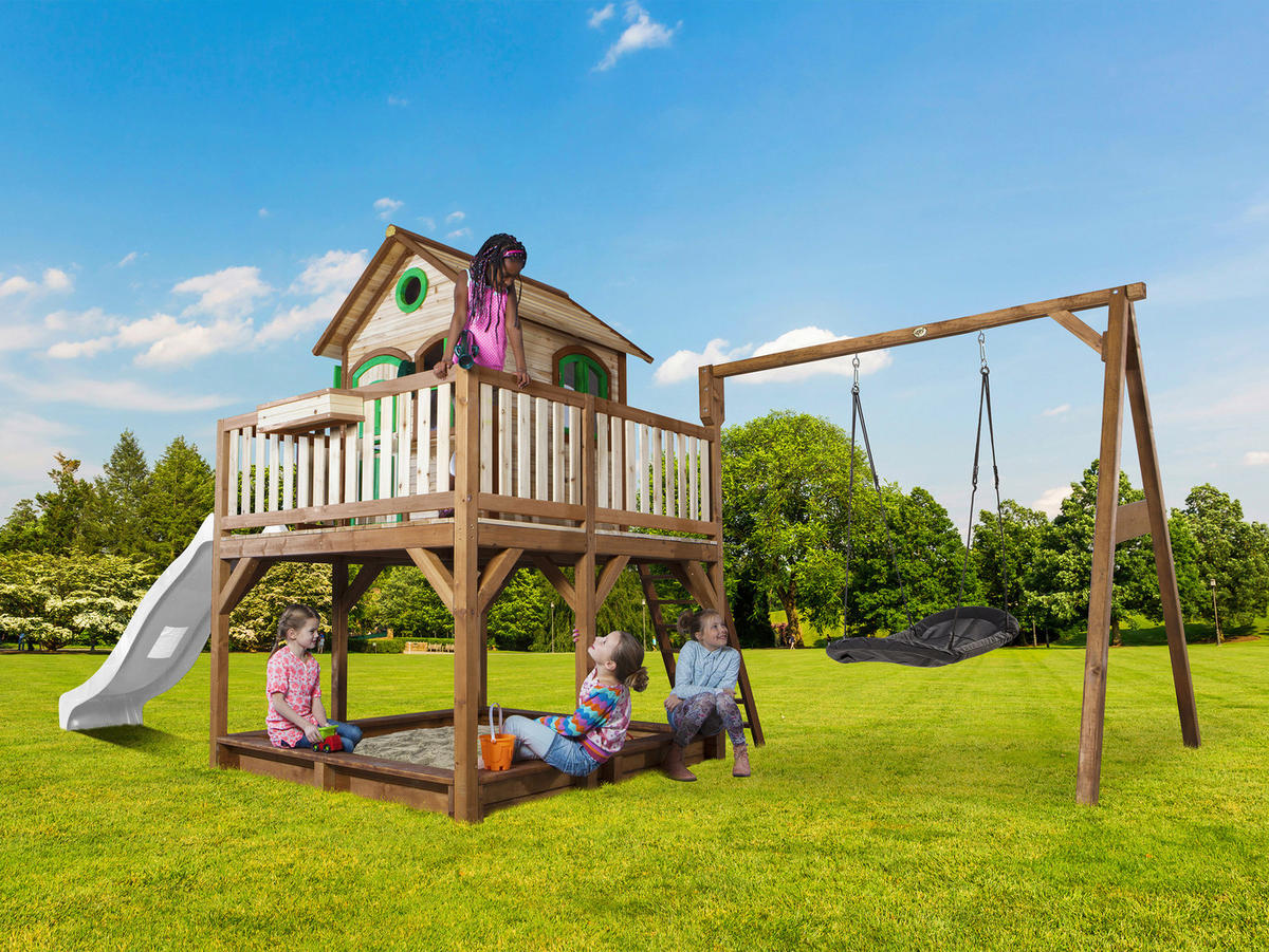SPIELTURM 613/291/277 cm  - Braun/Weiß, KONVENTIONELL, Holz (613/291/277cm) - Ambia Garden