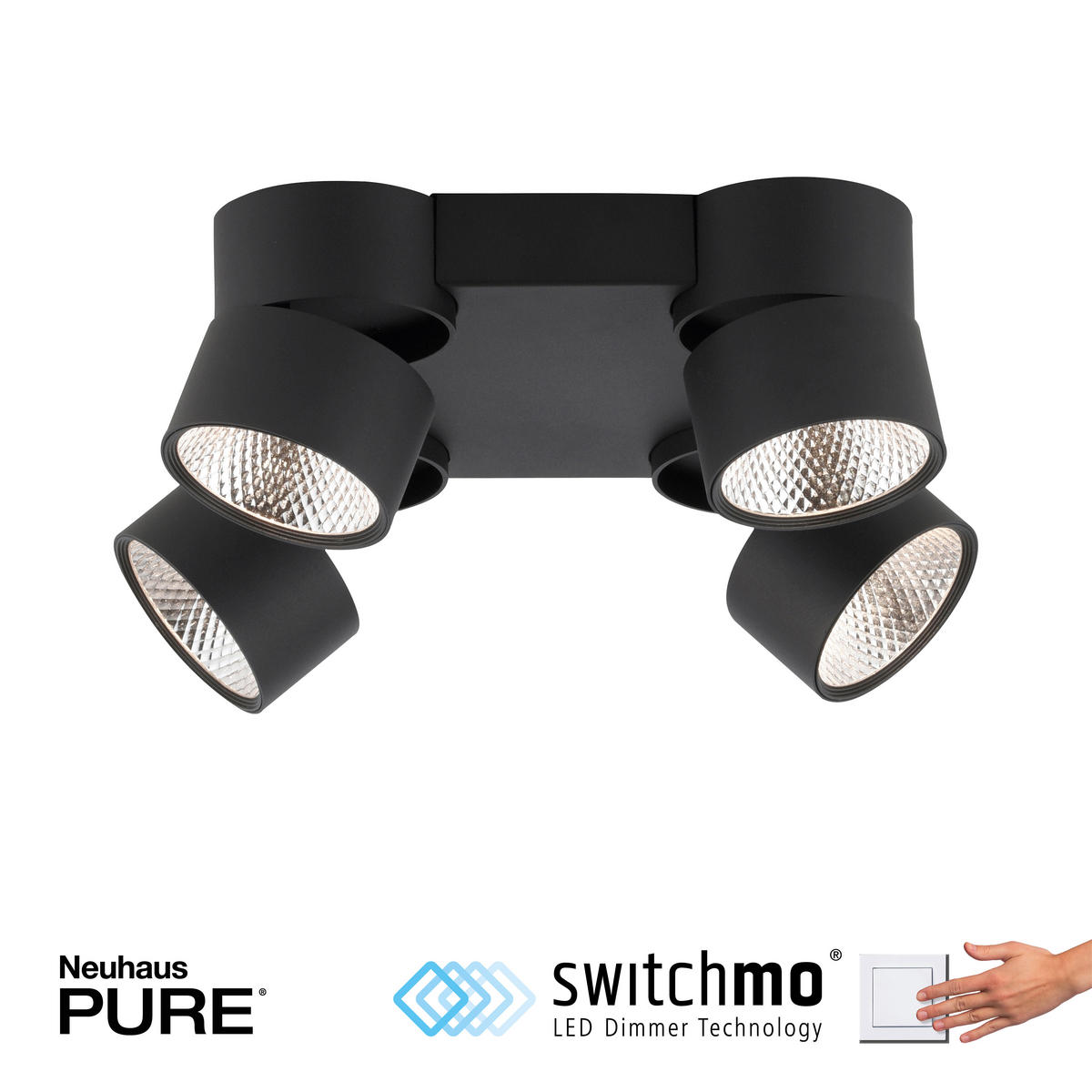 LED-DECKENLEUCHTE 40.5/40.5/15.5 cm   - Schwarz, Basics, Kunststoff/Metall (40.5/40.5/15.5cm) - Neuhaus PURE