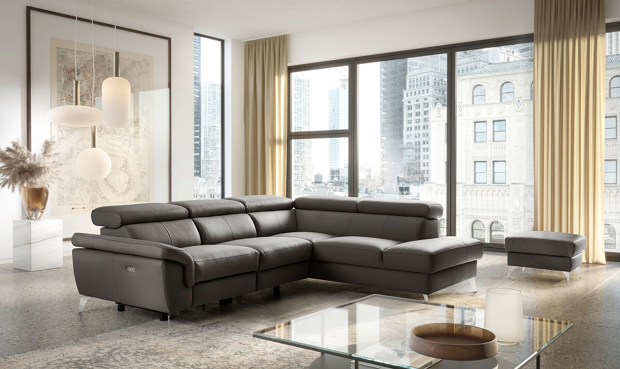 ECKSOFA Lederlook Echtleder Dunkelbraun  - Chromfarben/Dunkelbraun, Design, Leder/Textil (265/210cm) - Livetastic