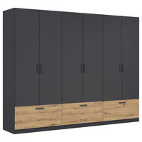 KLEIDERSCHRANK 271/210/54 cm 6-türig Grau, Eiche Artisan  - Eiche Artisan/Grau, Basics, Holzwerkstoff/Metall (271/210/54cm) - Rauch Möbel