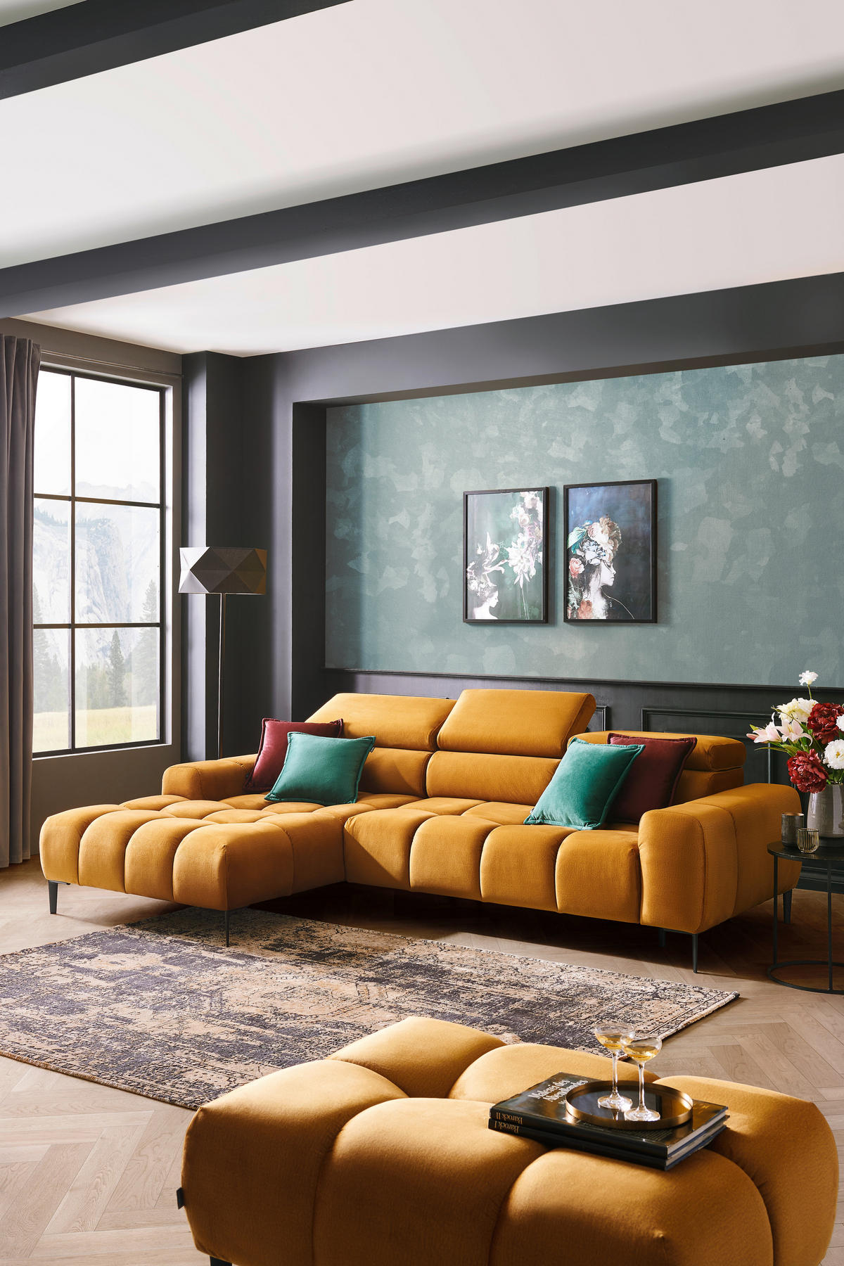 ECKSOFA in Webstoff Currygelb  - Currygelb/Schwarz, Design, Textil/Metall (177/270cm) - Welnova