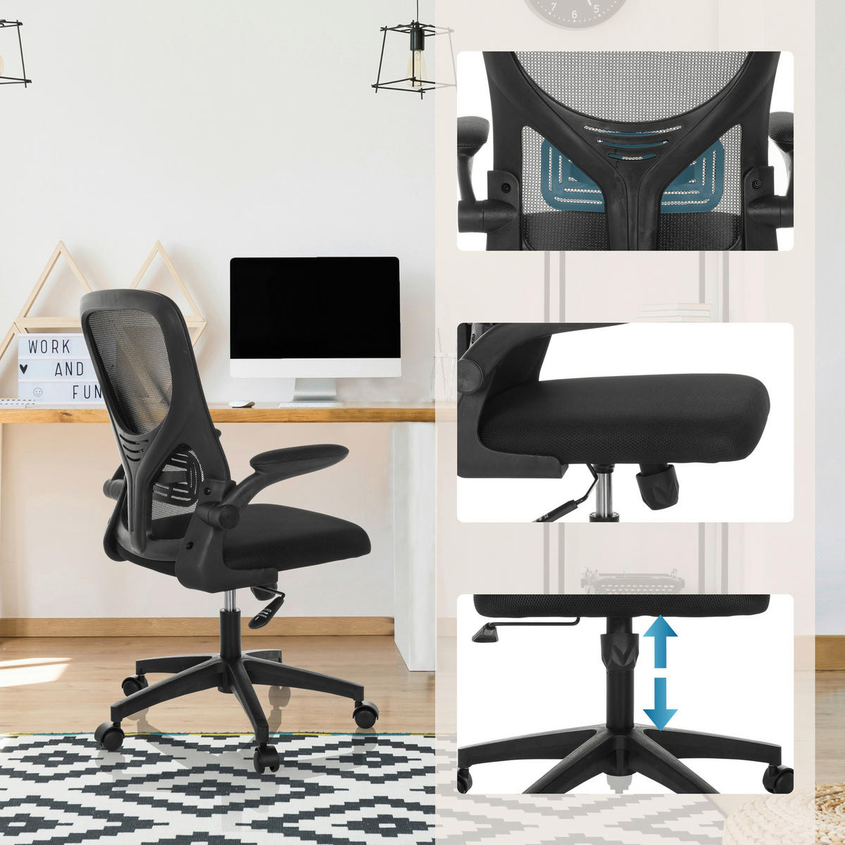 OTOČNÁ ŽIDLE, síťovina, černá - černá, Moderní, textil/plast (60cm) - MID.YOU