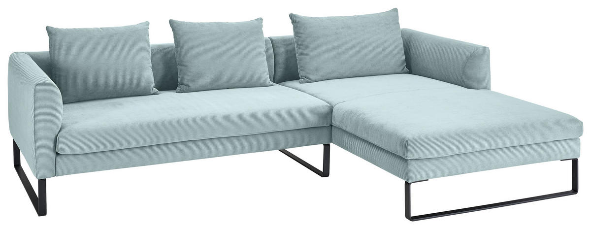 ECKSOFA Hellblau Cord  - Schwarz/Hellblau, KONVENTIONELL, Textil/Metall (284/178cm) - Hom`in