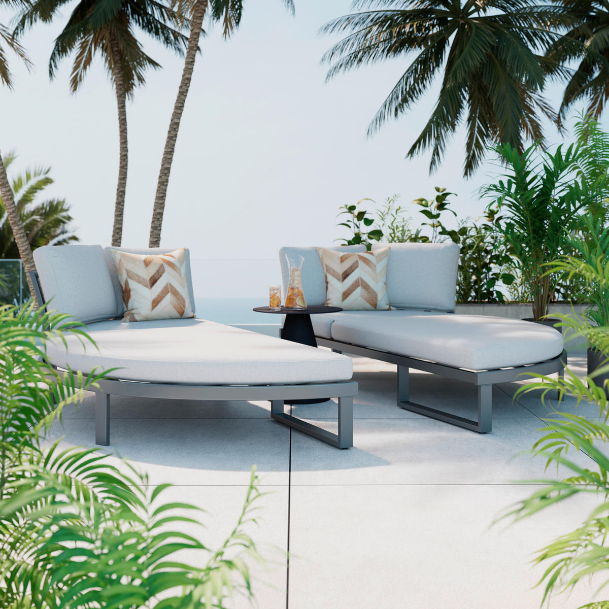 SONNENINSEL 200/66/200 cm  - Anthrazit/Grau, Modern, Textil/Metall (200/66/200cm) - Ambia Garden