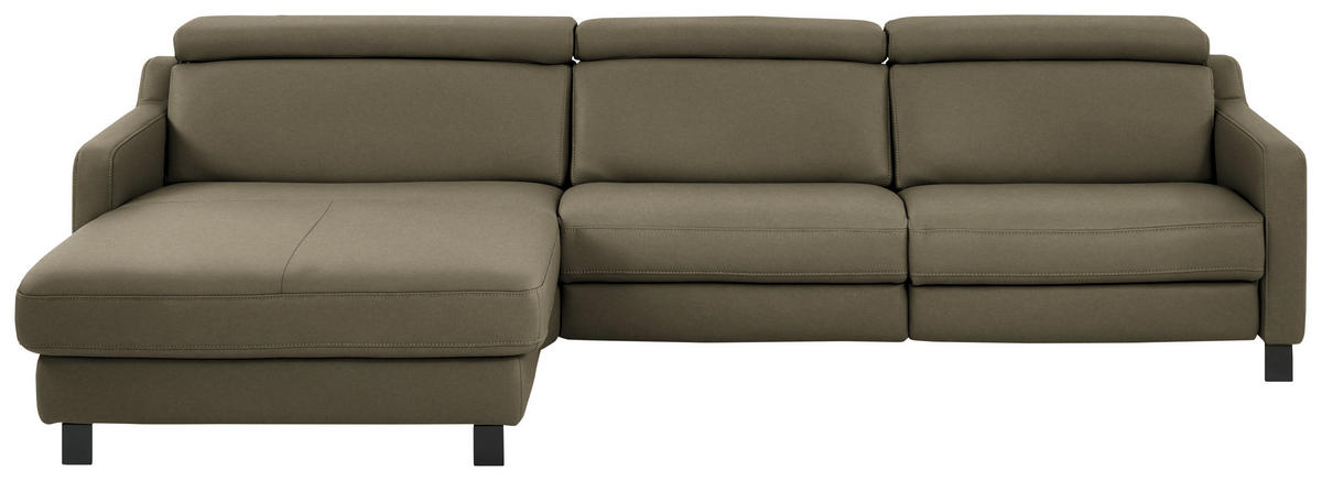 ECKSOFA Echtleder Olivgrün  - Schwarz/Olivgrün, Design, Leder/Metall (176/291cm) - Valdera