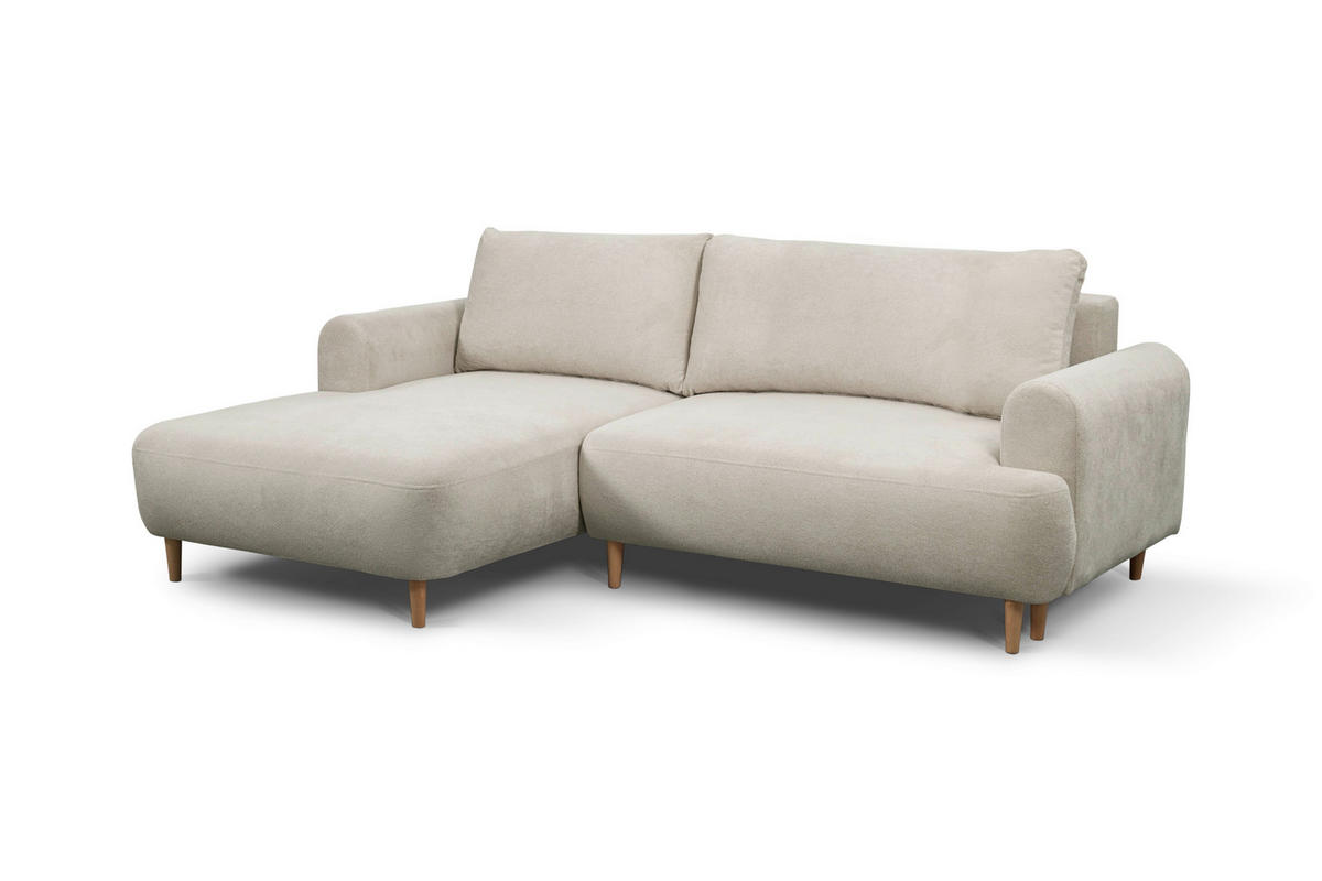 ECKSOFA VIRA Beige Struktur Rückenkissen, Bettkasten, Liegefläche im Originalstoff  - Beige/Naturfarben, Design, Holz/Textil (150/230cm) - MID.YOU