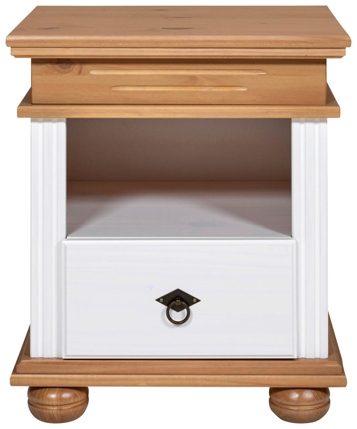 NACHTKÄSTCHEN in vollmassiv Kiefer Weiß, Eichefarben  - Eichefarben/Schwarz, LIFESTYLE, Holz/Metall (52/59/43cm) - Ti'me